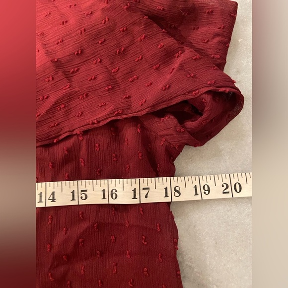 NWT Aconiya Size S Burgundy Swiss Dot Chiffon Lined High Neck Bow Lined Top - Picture 10 of 11